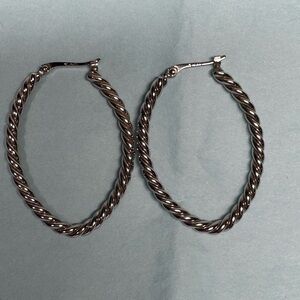 925 Elegant Silver Twisted Hoop Earrings